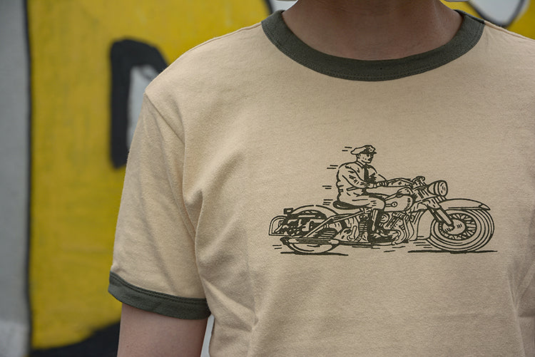 2色展開◆色味、プリントの雰囲気もGOOD◆MOTORCYCLE リンガーTシャツ◆S~2XL