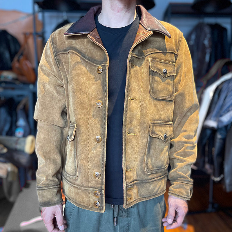 ✩ヴィンテージ加工カウレザースウェードウエスタンジャケット✩S~4XL