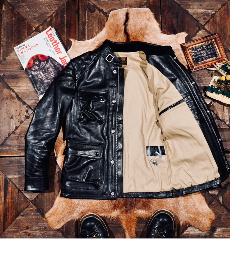 ✩細部のディテールまで完璧な拘り 植物タンニン鞣しホースハイドレザーモーターサイクルジャケット✩S~4XL