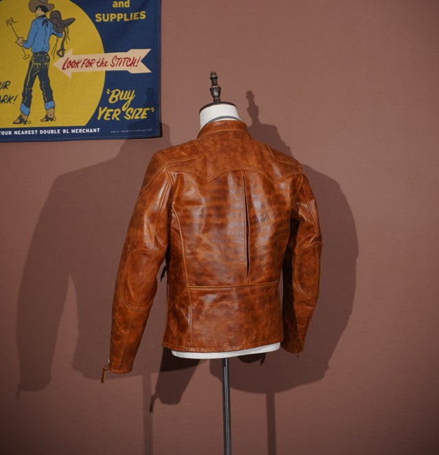ワックス加工ホースレザー シングルライダースジャケット S~4XL