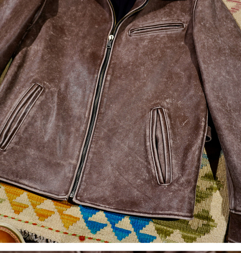 ◇1930’sビンテージ復刻 ウォッシュ加工 カウレザー シングルライダース ジャケット◇S~4XL