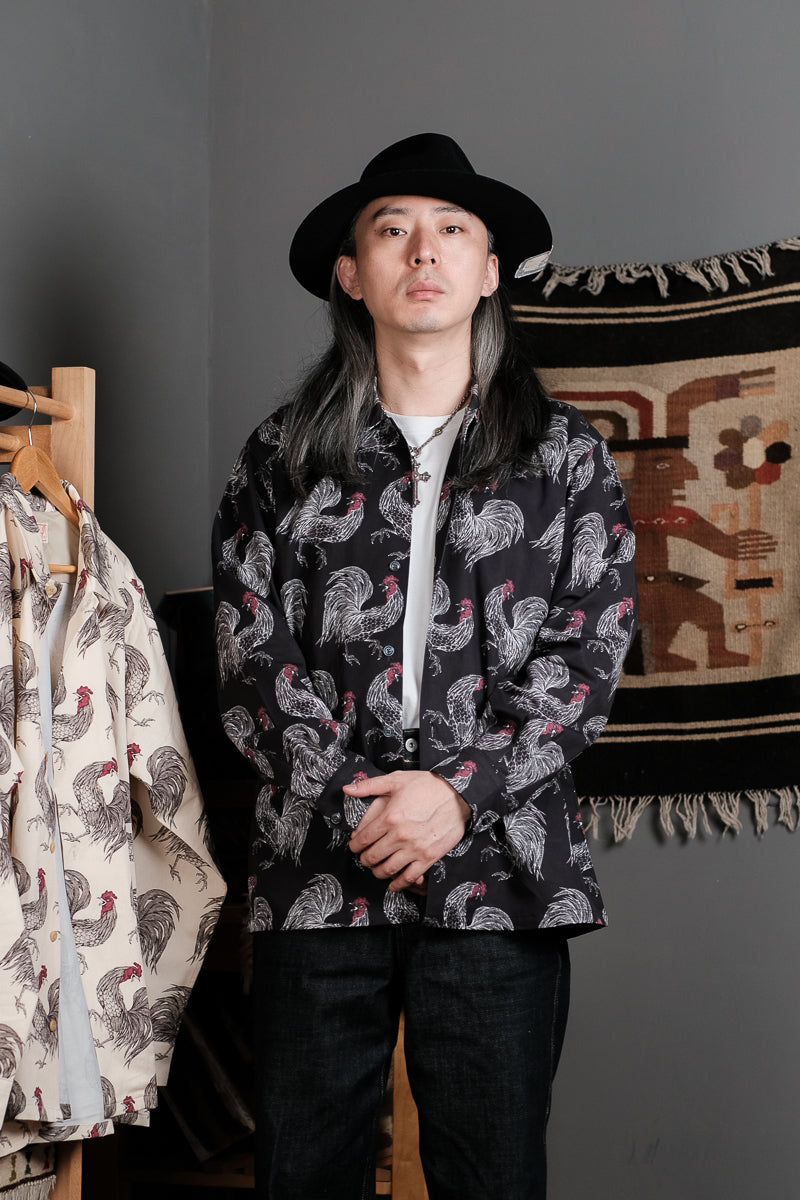 2色展開◆鶏柄がクール◆ヴィンテージ復刻 色気のある テンセル×コットン柄シャツ◆S~XL