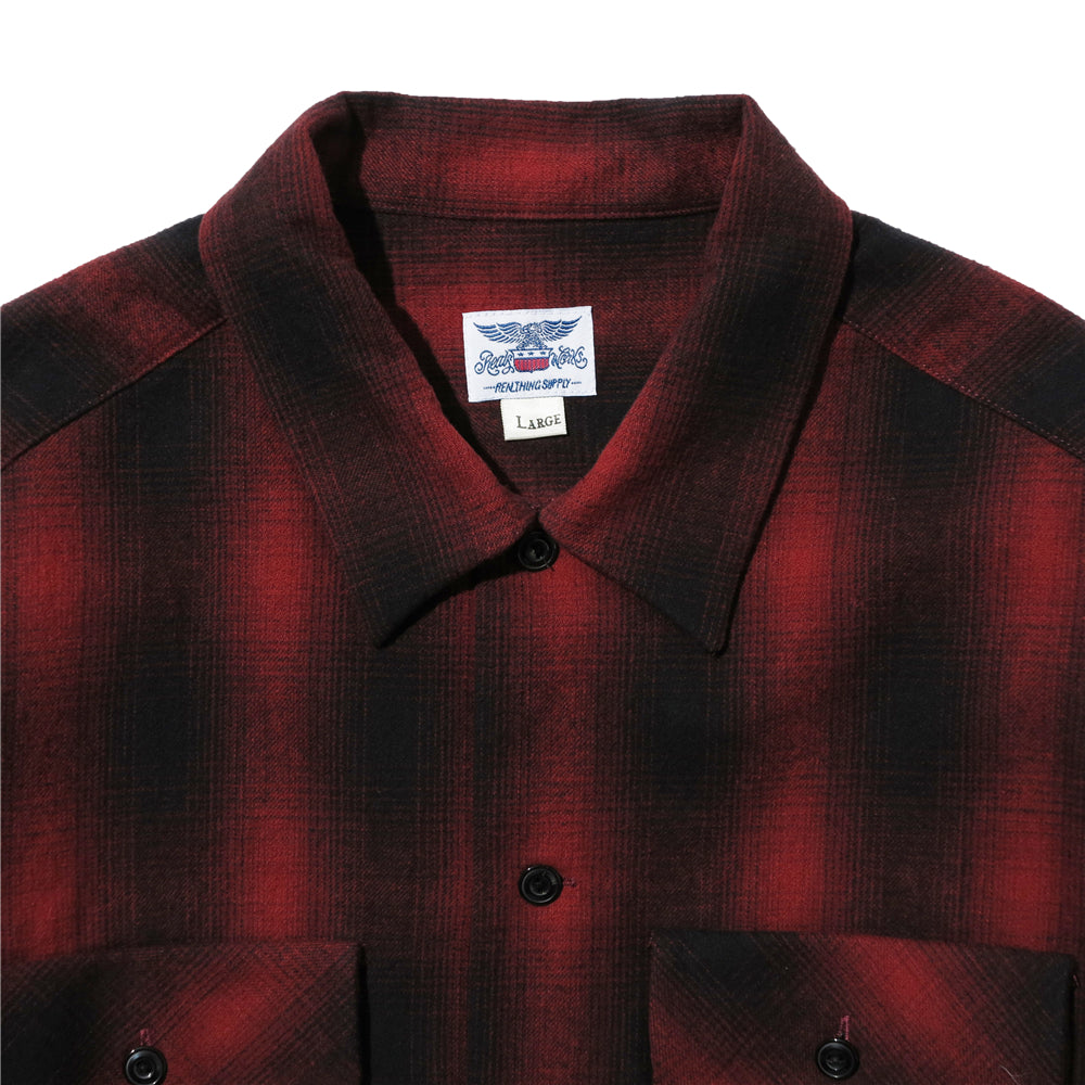 2色展開△ヴィンテージ復刻 コットンネル オンブレチェックシャツ▽S~XL