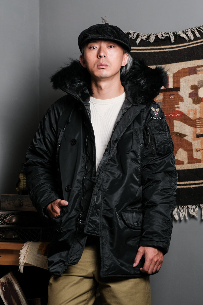 たっぷりファーに中綿で防寒性抜群★ヴィンテージ復刻 N-3Bフライトジャケット★M~3XL black