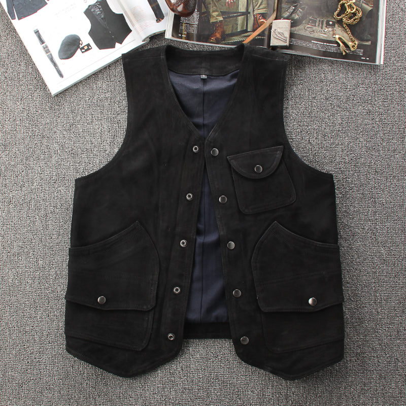 スウェード レザー ライダース ベスト M~4XL