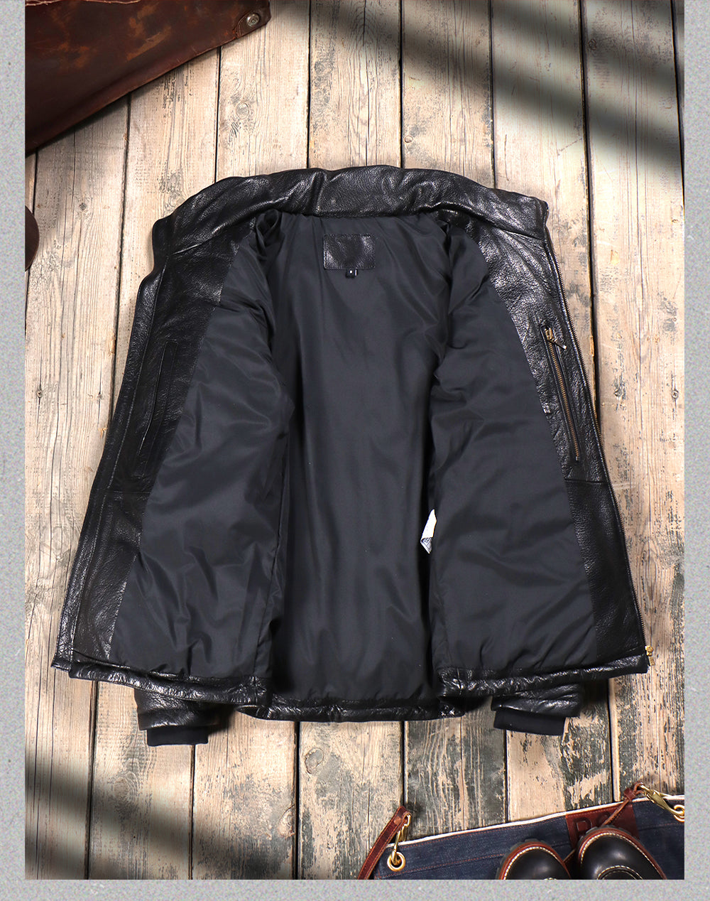 ◇ゴートレザー ブラックレザーダウンジャケット◇ M~5XL