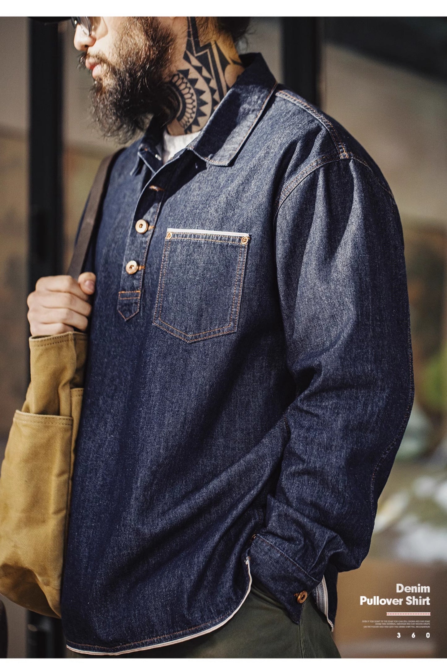 ★ヴィンテージ復刻セルビッチデニムプルオーバーシャツ★S~2XL