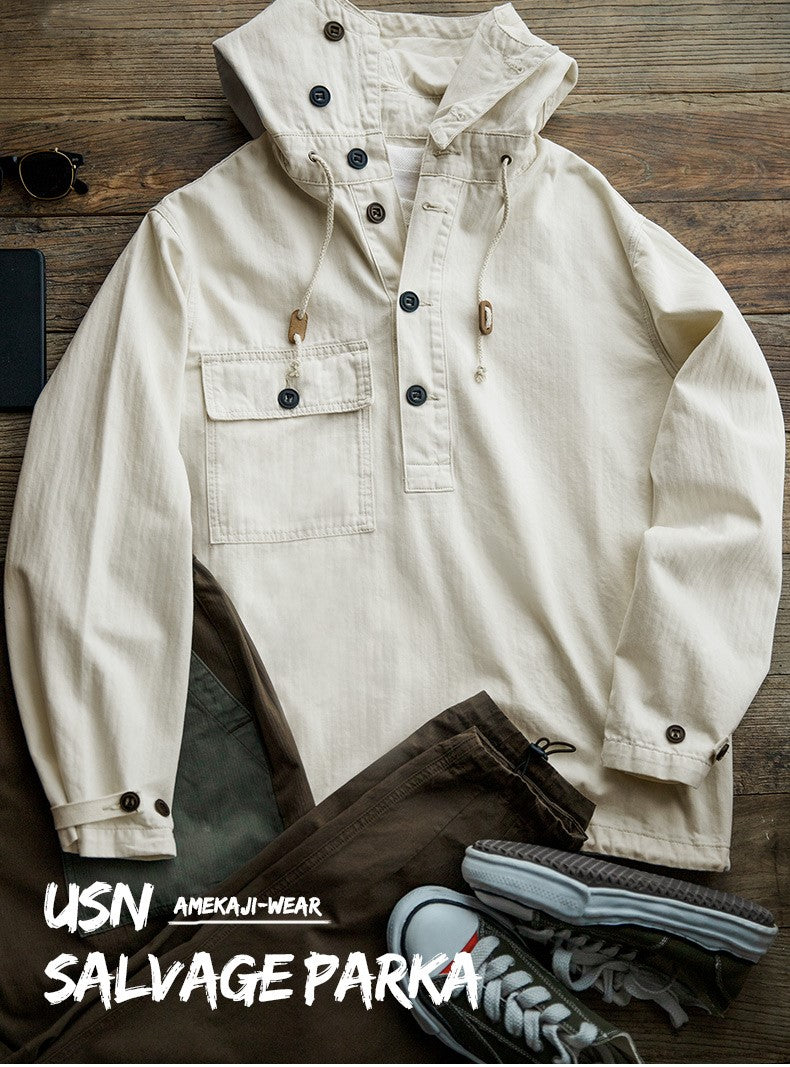 △US NAVY 復刻 コットンヘリンボーンサルベージパーカー▽S~2XL