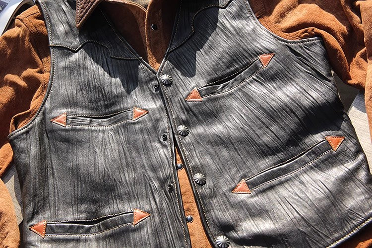 4種の表情★レザーウエスタン ベスト★M~6XL