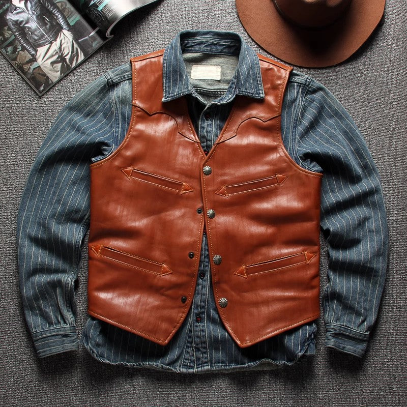4種の表情★レザーウエスタン ベスト★M~6XL