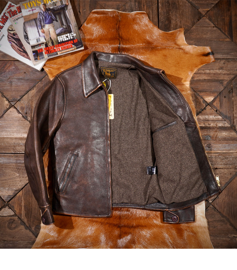 ▲1930’sビンテージ復刻植物タンニン鞣し ホースハイドレザー シングルライダース ジャケット▼M~3XL