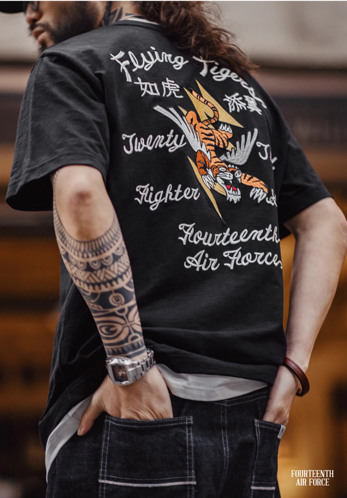 目の詰まった刺繍のクオリティーも抜群◆Flying Tigers刺繍Tシャツ◆S~3XL