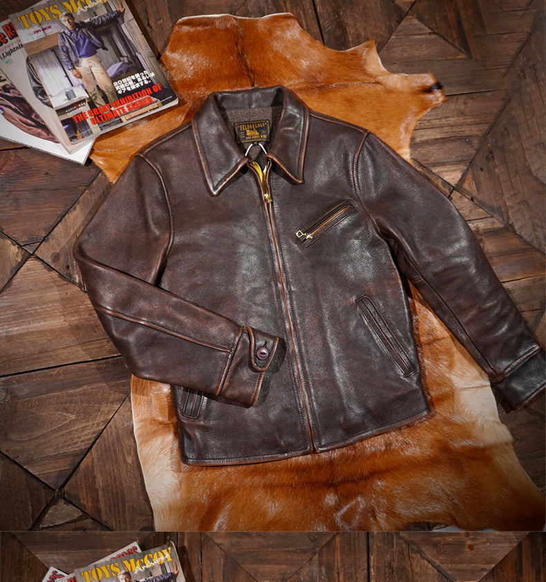 ▲1930’sビンテージ復刻植物タンニン鞣し ホースハイドレザー シングルライダース ジャケット▼M~3XL