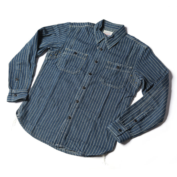 △WABASH(鉄道員)ストライプデニム シャツ▽S~3XL