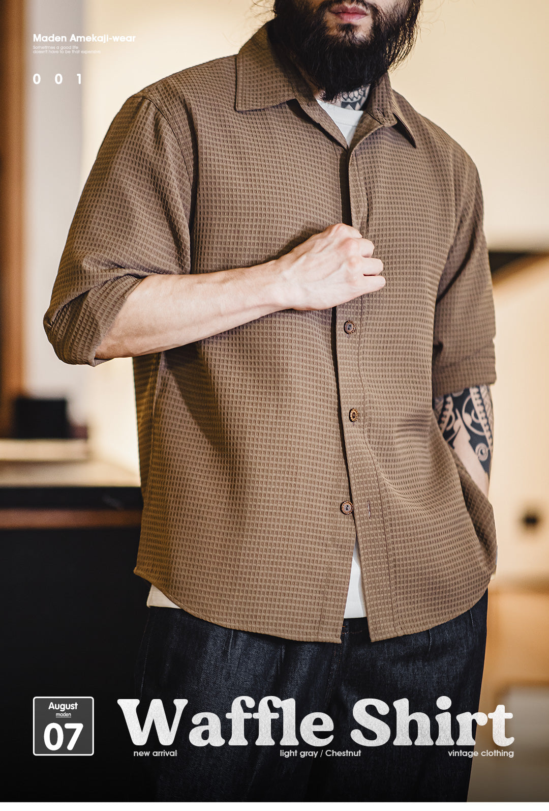 表情豊かなテクスチャー◆ワッフル地 リラックスシャツ◆M~2XL