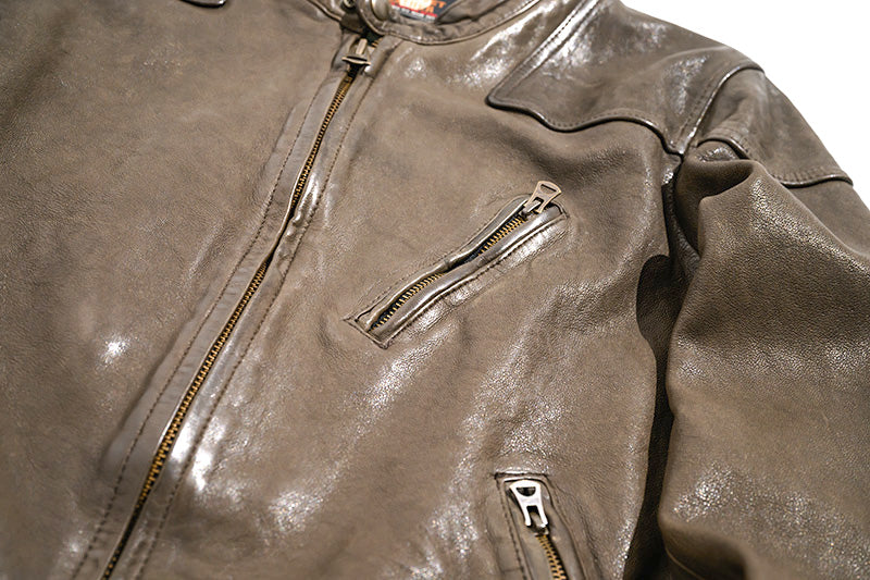 レアカラー▲ビンテージ復刻 植物タンニン鞣し 水染めシープレザー シングルライダース ジャケット▼M~3XL