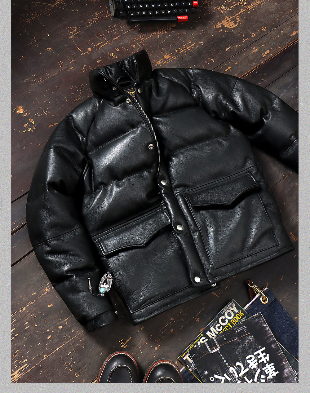 ◇ゴートレザー ブラックレザーラグランダウンジャケット◇ M~4XL