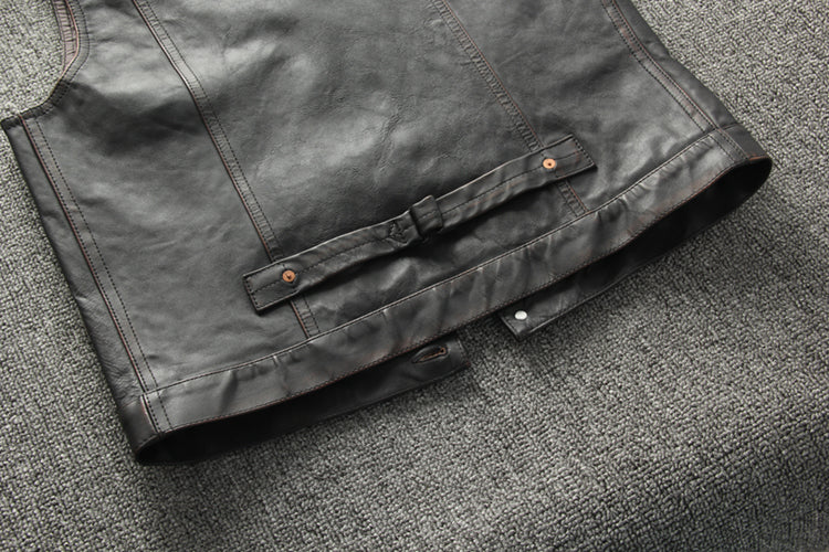 茶芯ホースハイドレザー ライダースレザーベスト M~4XL