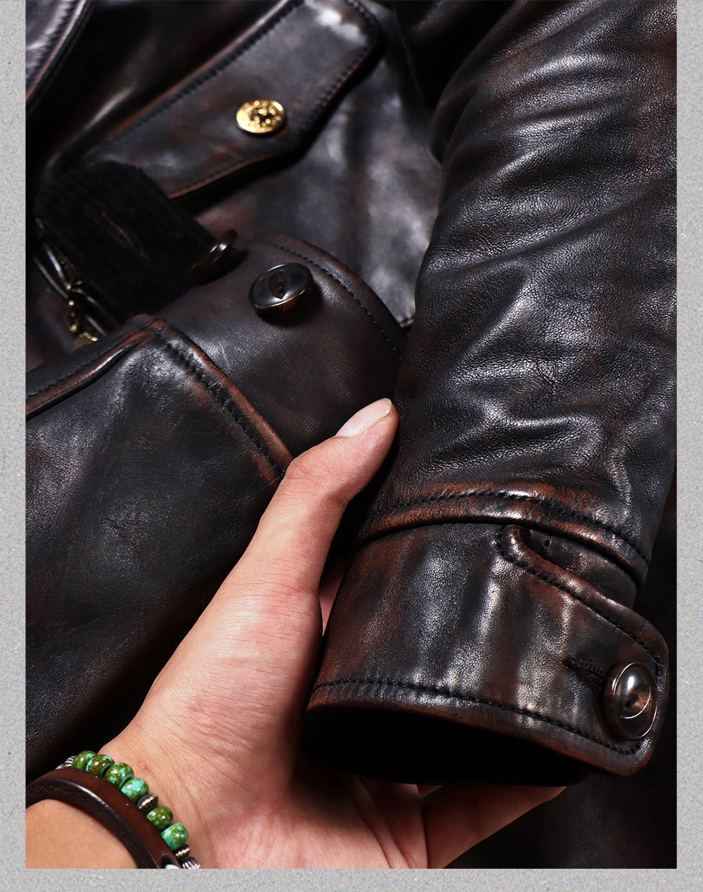 ヴィンテージ 復刻 茶芯 ホースハイド ボタン式ダブルライダースジャケットS~4XL