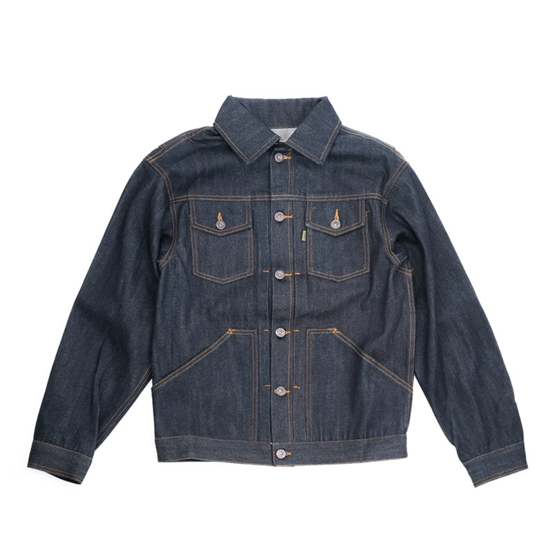 背面のアクションプリーツで高い可動性☆ヴィンテージ復刻 14.5OZ ノンウォッシュ セルビッチ デニムジャケット☆S~2XL