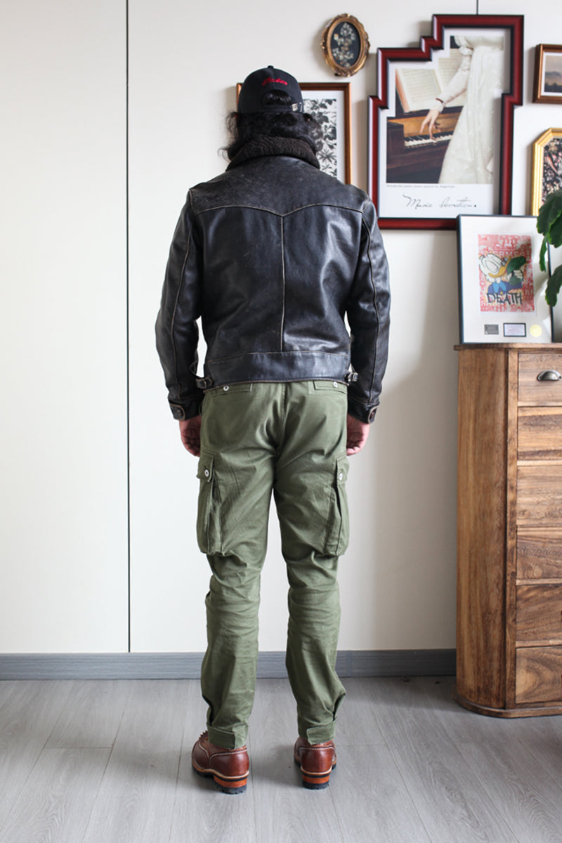 完璧なヴィンテージ加工★茶芯カウレザー×ムートン BILLINGS JACKET★ブラック XL~4XL