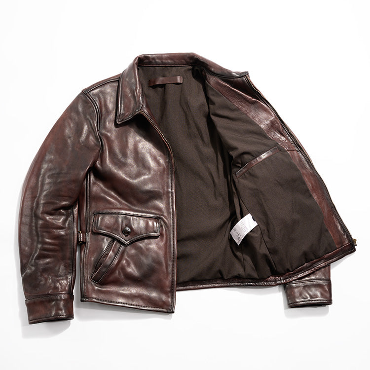 2色展開◇1930's VINTAGE復刻デザイン 植物タンニンなめし カウレザー シングルライダースジャケット◇M~3XL