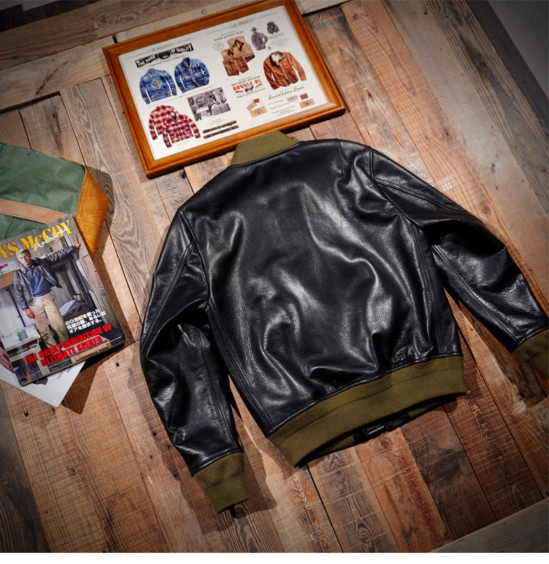 ウォッシュ加工 アメリカ産カウレザー使用 MA-1 フライトジャケット S~4XL