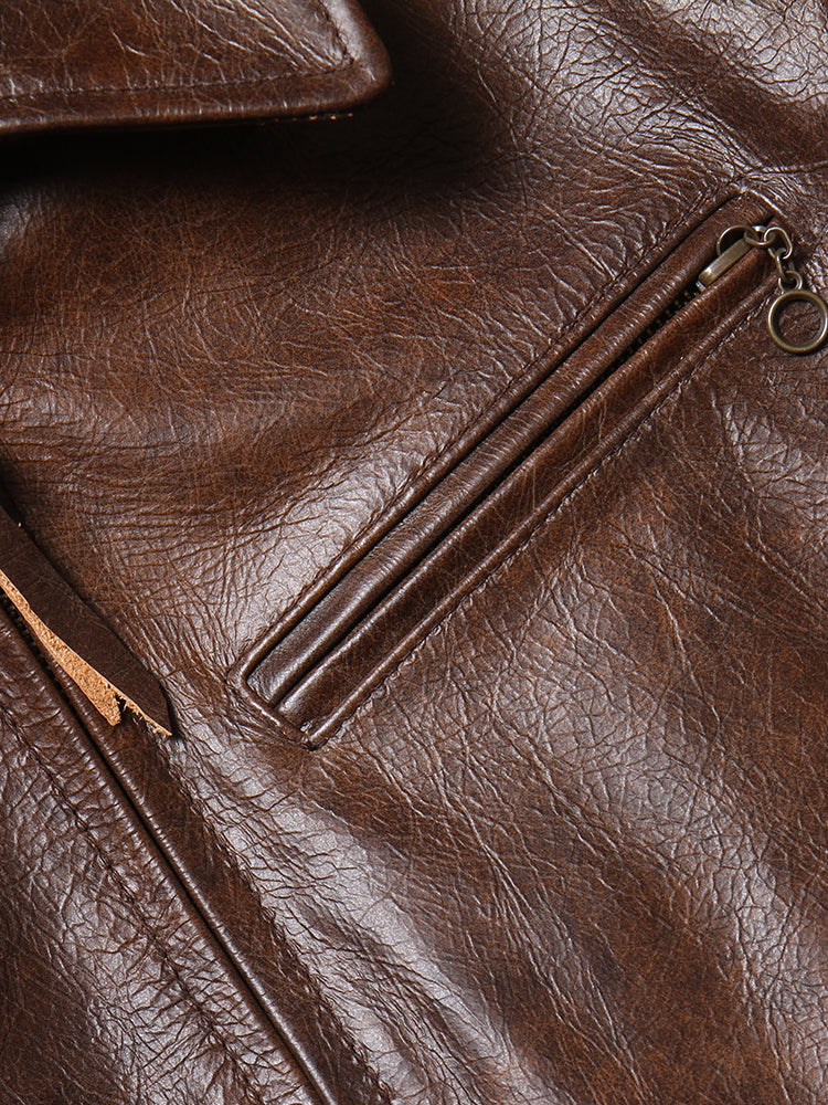 1930's VINTAGE復刻デザイン ワックスコーティング カウレザー シングルライダースジャケット M~5XL