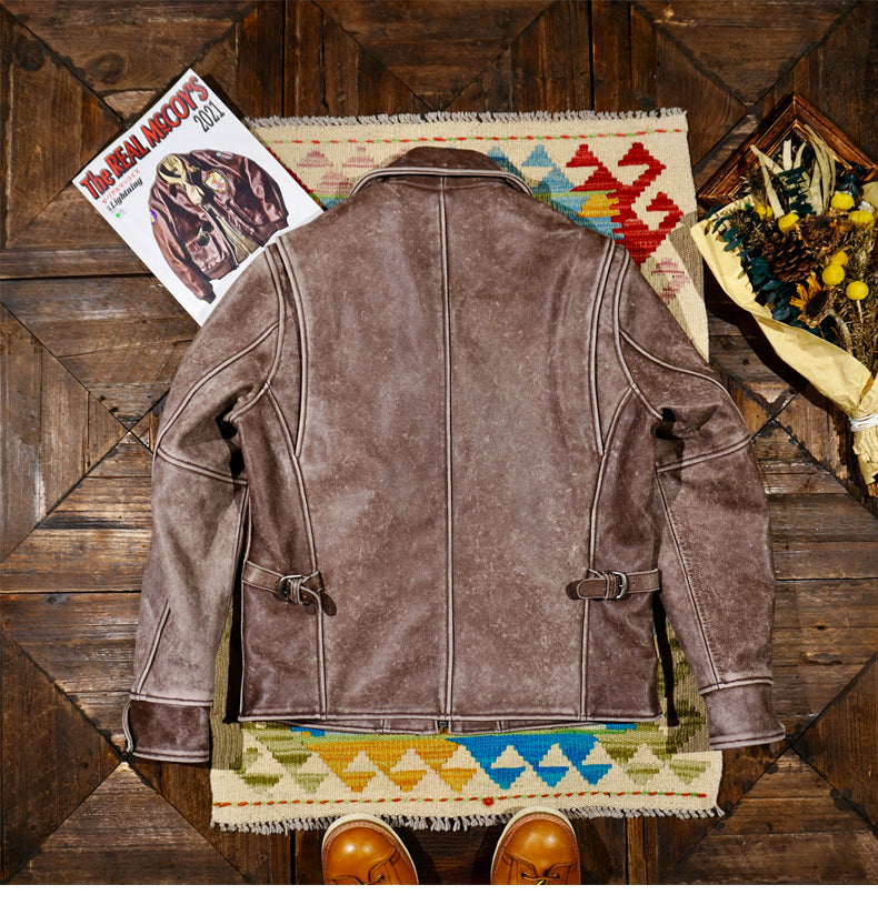 ◇1930’sビンテージ復刻 ウォッシュ加工 カウレザー シングルライダース ジャケット◇S~4XL