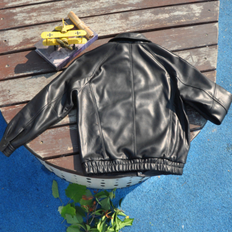 △シープレザー ワイドシルエット ブルゾン▽M~2XL