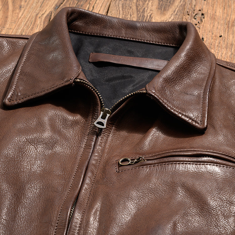 2色展開◇1930's VINTAGE復刻デザイン 植物タンニンなめし カウレザー シングルライダースジャケット◇M~3XL