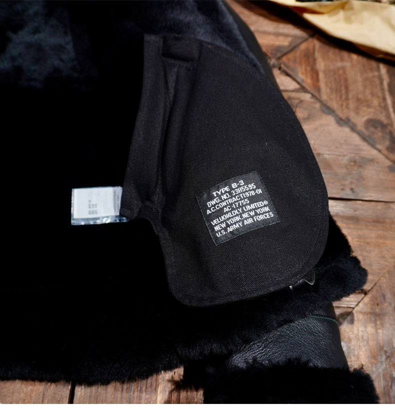 ★オーストラリア産ムートン オールブラック B-3フライトジャケット★S~4XL