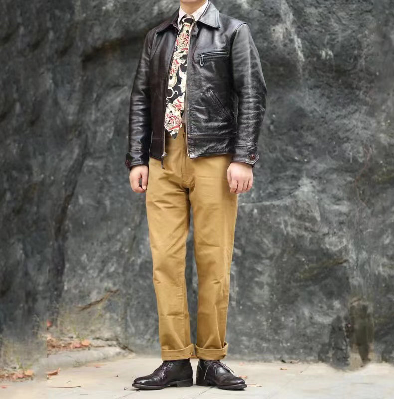 30’s ヴィンテージ復刻 茶芯ホースハイドレザージャケット M~4XL