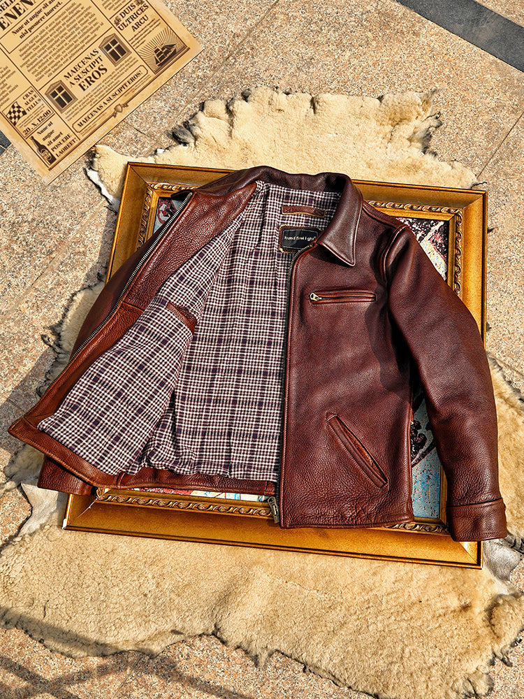 ◇30’S ヴィンテージ復刻 1.8㎜ カウレザー シングルライダースジャケット◇M~5XL