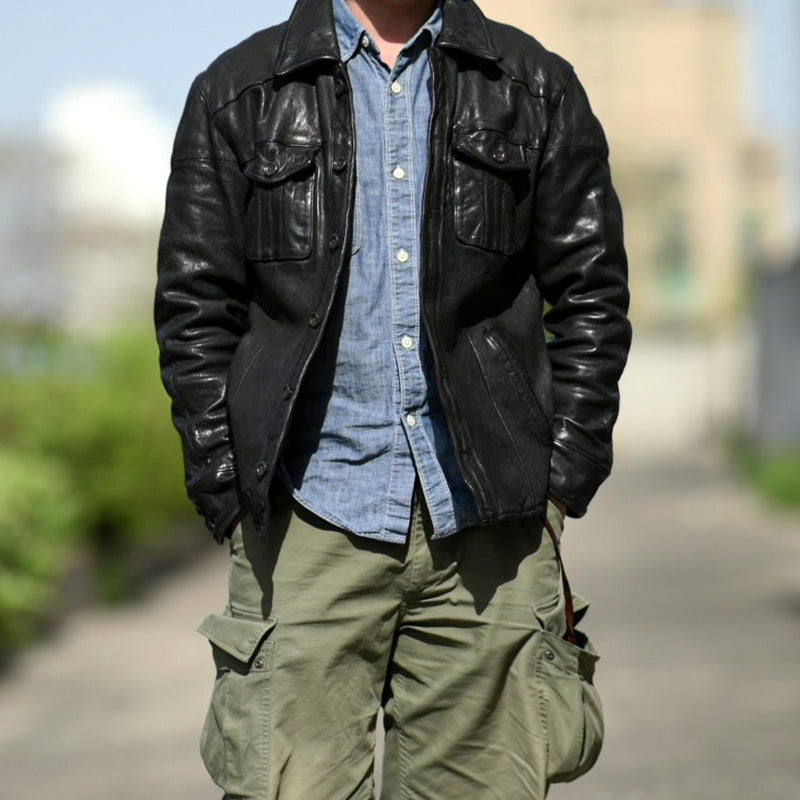 植物タンニン鞣し シープレザー シャツジャケット★S~3XL