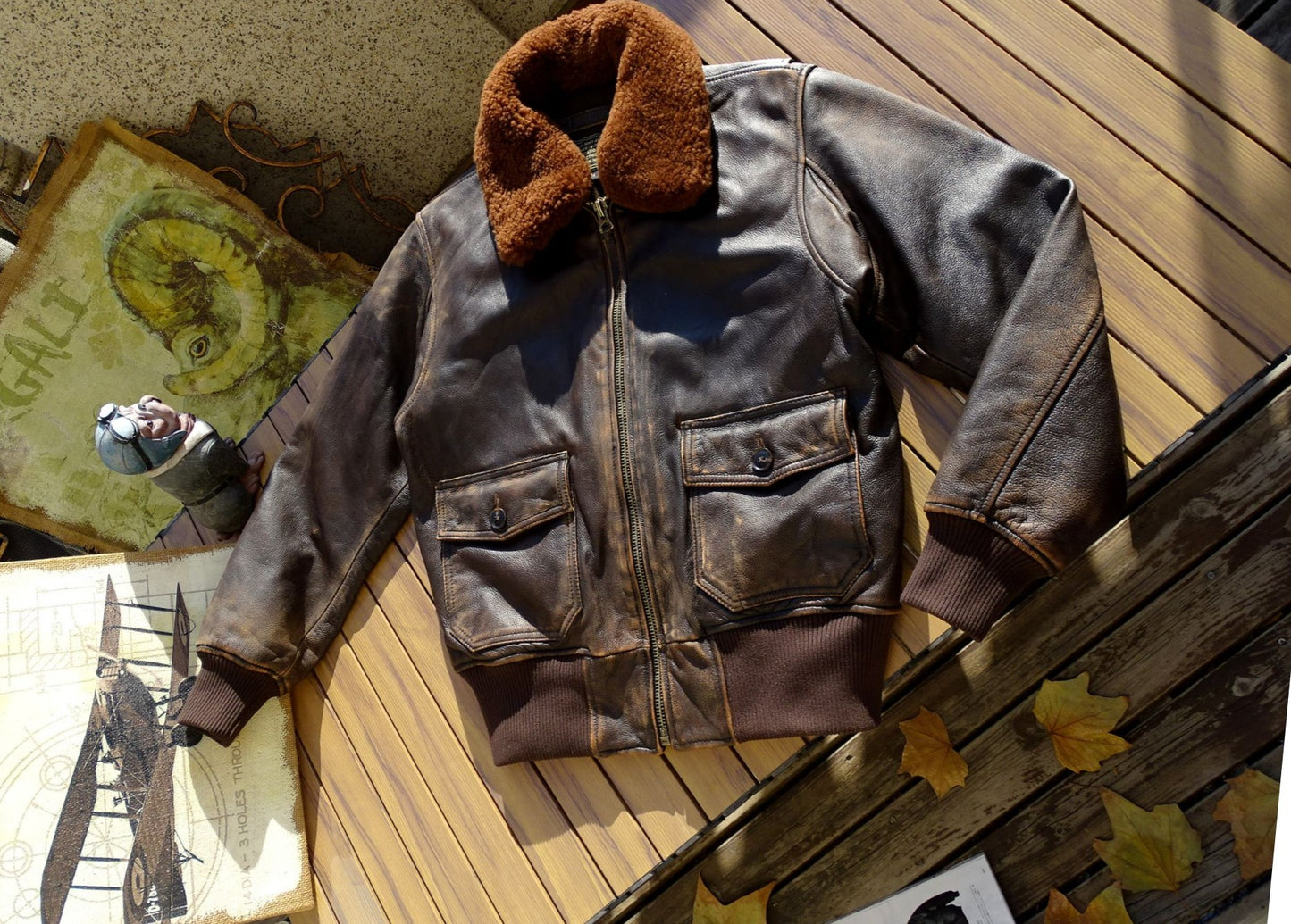 茶芯カーフレザーG-1 フライトジャケット XS~5XL