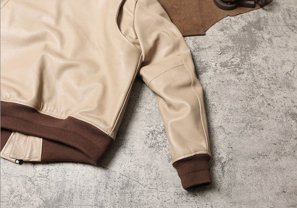 カウレザー MA-1 フライトジャケット クリーム M~4XL