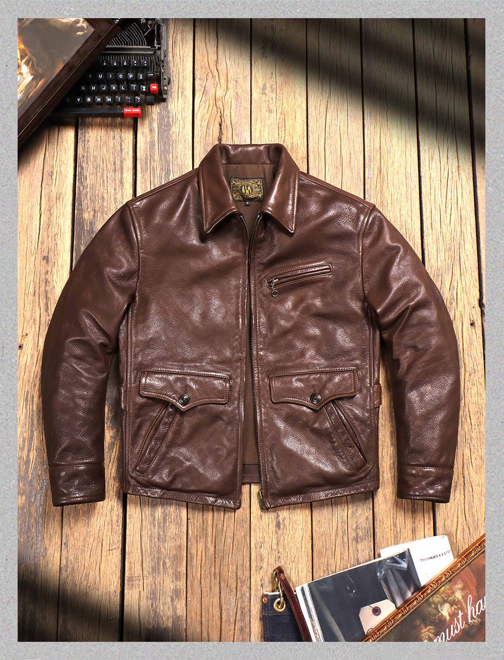 1930's VINTAGE復刻デザイン 水染植物タンニンなめし カウレザー シングルライダースジャケット M~5XL