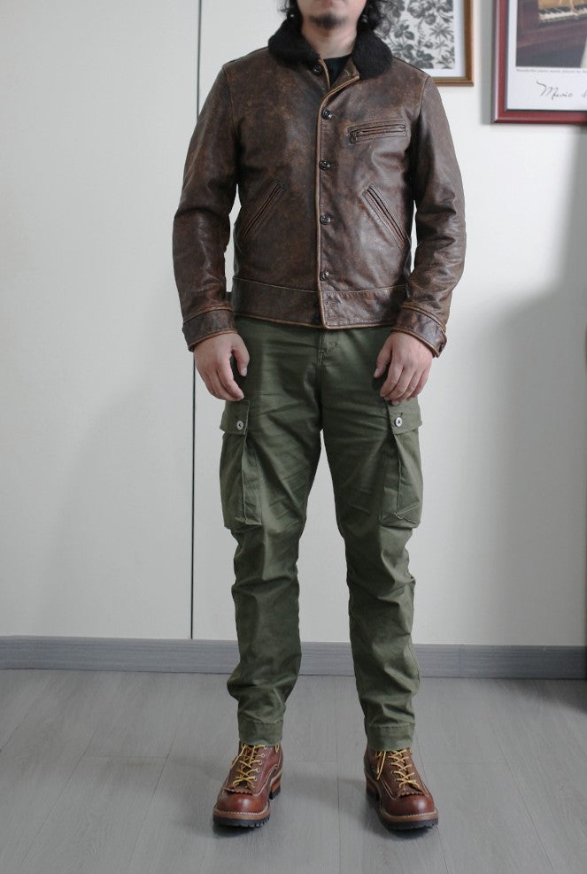 完璧なヴィンテージ加工★茶芯カウレザー×ムートン BILLINGS JACKET★ブラウン XL~4XL