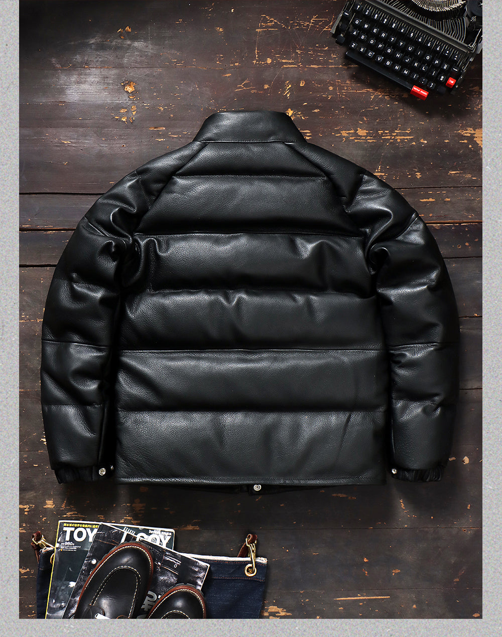 ◇ゴートレザー ブラックレザーラグランダウンジャケット◇ M~4XL