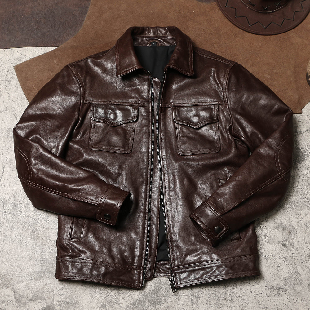 ヴィンテージ復刻スタイル◆オイルゴートレザー ジャケット◆M~4XL