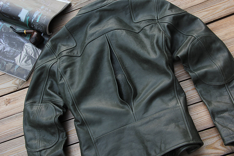 昨シーズン売り切りSALE★イタリア産オイル加工カウレザージャケット★M~4XL