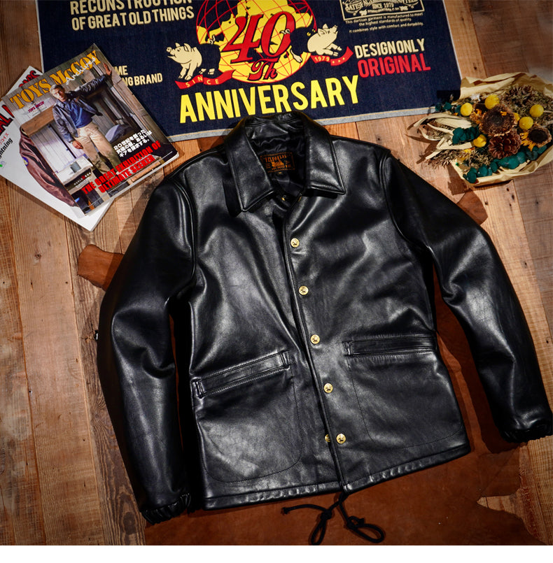 オイルワックス ホースハイドレザー使用★ヴィンテージデザイン レザーコーチジャケット★S~4XL