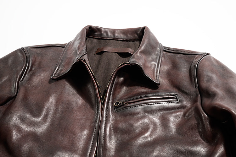 2色展開◇1930's VINTAGE復刻デザイン 植物タンニンなめし カウレザー シングルライダースジャケット◇M~3XL