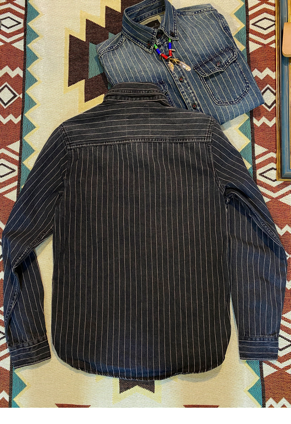△ピンストライプデニム ボタンダウンシャツ▽M~2XL