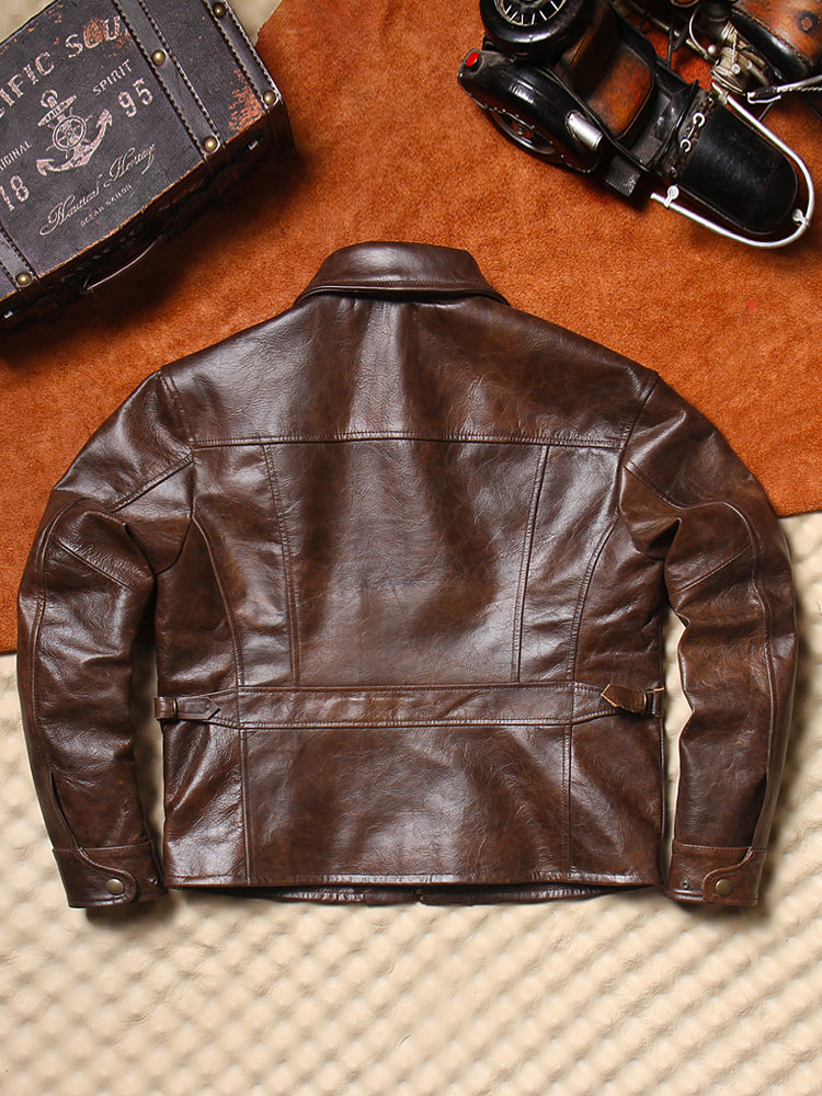 1930's VINTAGE復刻デザイン ワックスコーティング カウレザー シングルライダースジャケット M~5XL