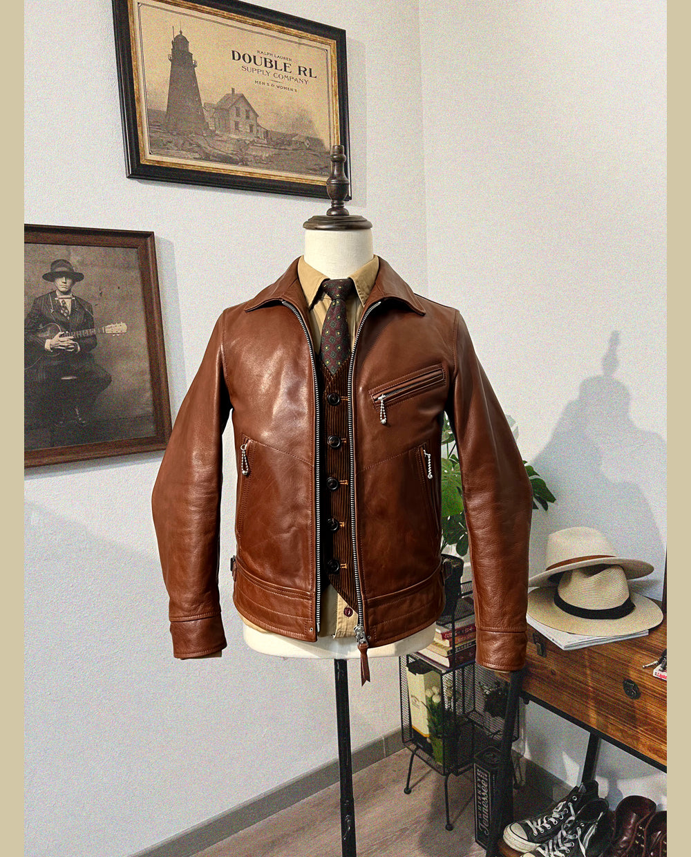 植物タンニン鞣し カウレザー シングルライダース ジャケット S~3XL