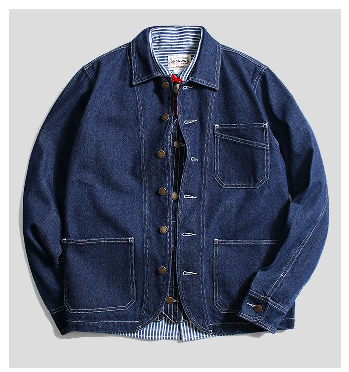 ゆったりシルエットが気分★ヴィンテージ復刻コットンデニムカバーオールジャケット★S~2XL