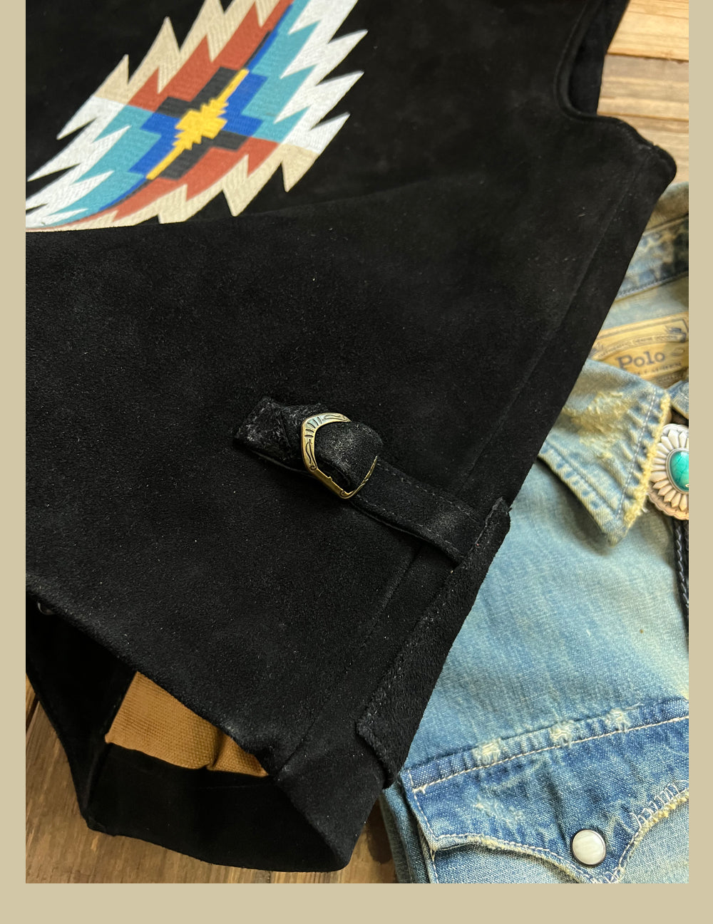 ★★SALE PRICE★★3色展開★カウレザー ナバホ柄刺繍ベスト S~4XL★