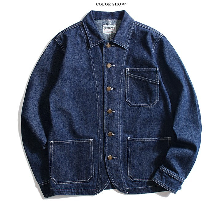 ゆったりシルエットが気分★ヴィンテージ復刻コットンデニムカバーオールジャケット★S~2XL